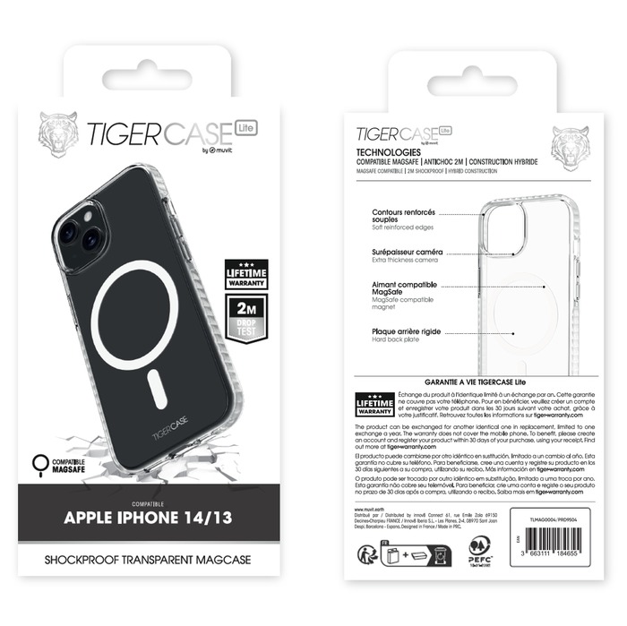 TIGER CASE LITE COQUE TRANSPARENTE MAGSAFE 2M IPHONE 14/13