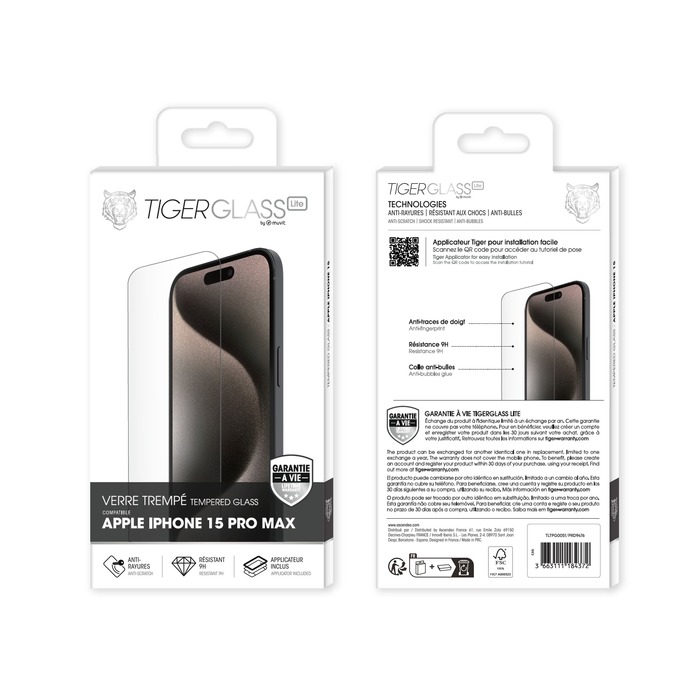 TIGER GLASS LITE VETRO TEMPERATO IPHONE 15 PRO MAX GARANZIA A VITA