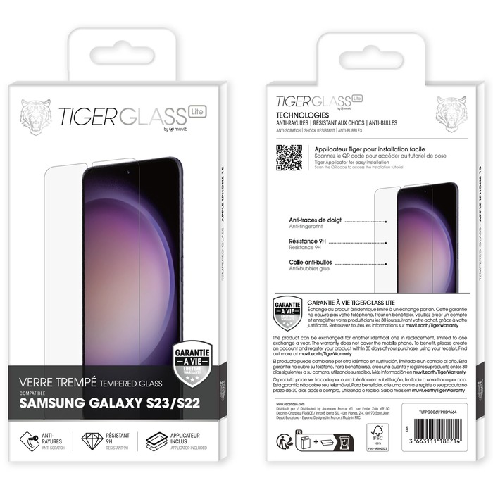 TIGER GLASS LITE VERRE TREMPE GARANTIE A VIE SAMSUNG GALAXY S23/S22