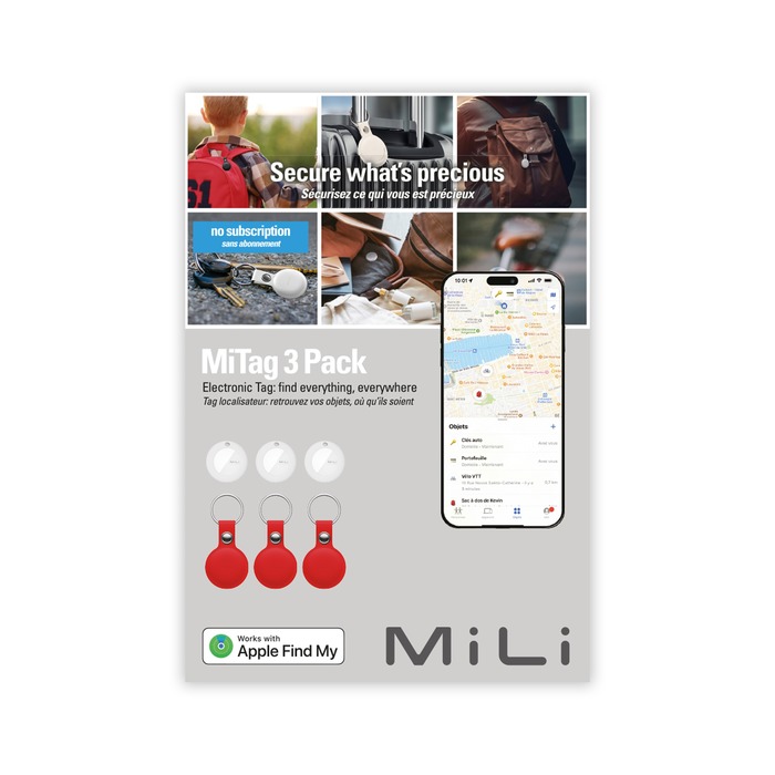 PACK 3 MITAG TRACKER PORTE-CLES SIMILI CUIR ROUGE