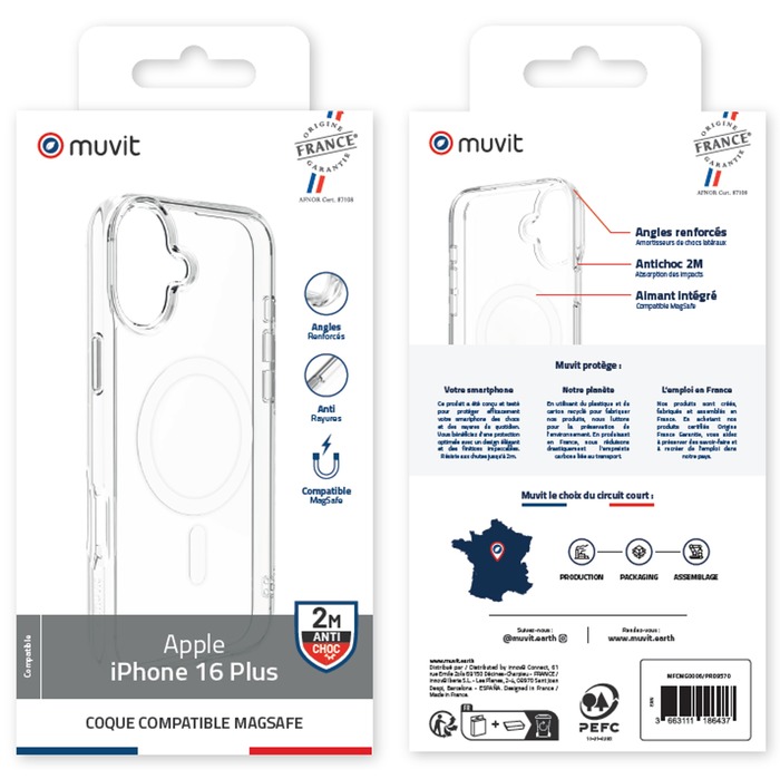 MUVIT FRANCE COQUE TRANSPARENTE MAGSAFE 2M IPHONE 16 PLUS