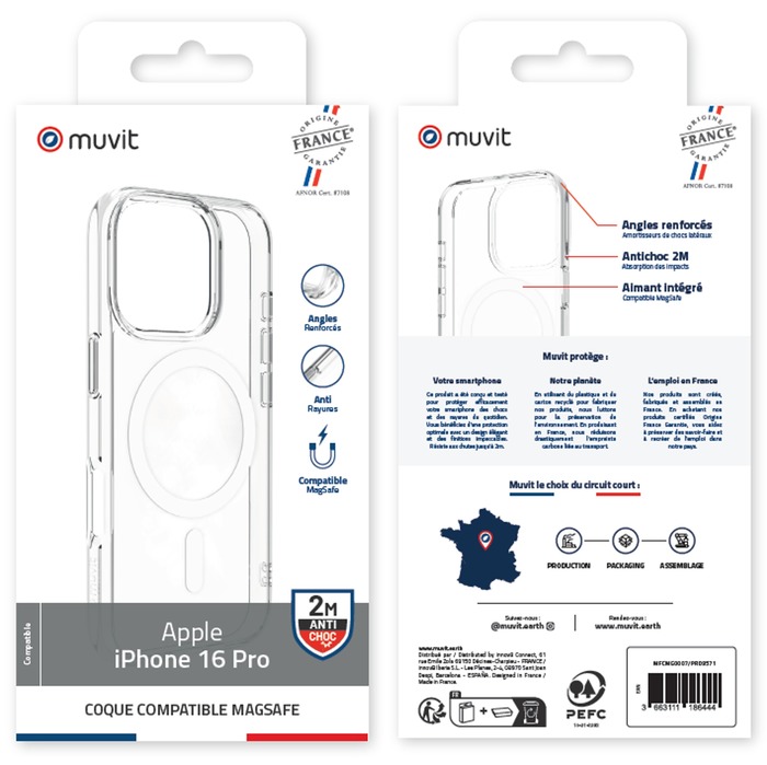 MUVIT FRANCE COQUE TRANSPARENTE MAGSAFE 2M IPHONE 16 PRO