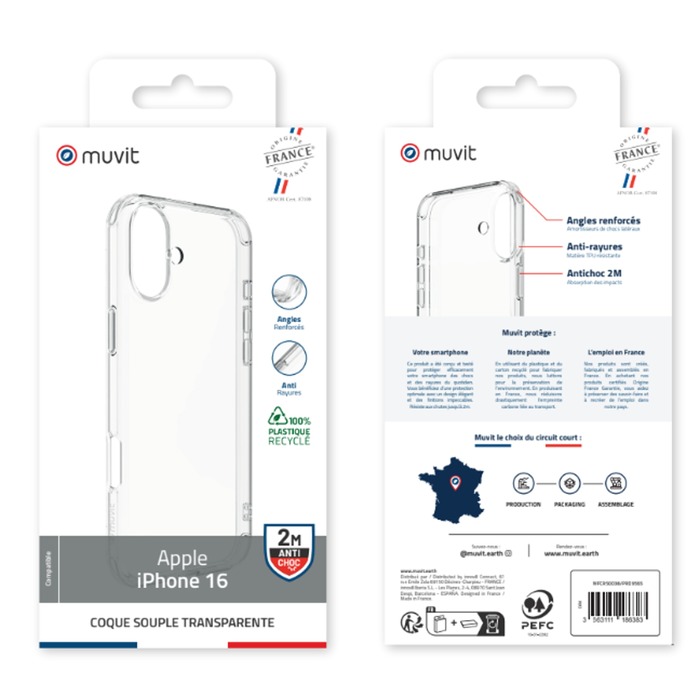 MUVIT FRANCE CARCASA TRANSPARENTE 2M RECICLADO IPHONE 16