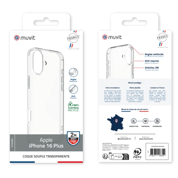 MUVIT FRANCE CARCASA TRANSPARENTE 2M RECICLADO IPHONE 16 PLUS