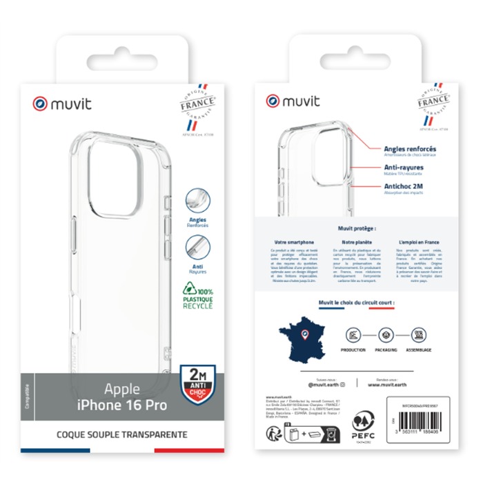 MUVIT FRANCE IPHONE 16 PRO GUSCIO TRASPARENTE RICICLATO 2M