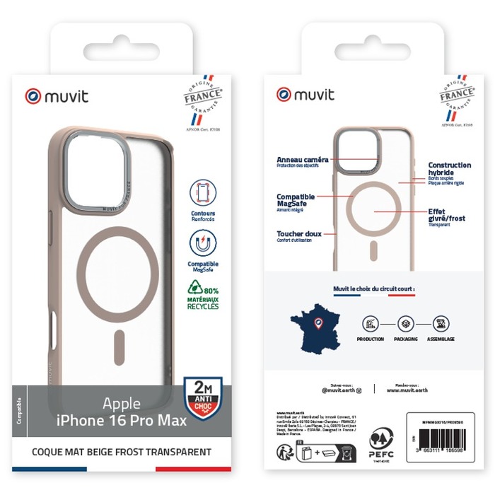 MUVIT FRANCE COQUE MAGSAFE 2M MAT FROST BEIGE IPHONE 16 PRO MAX