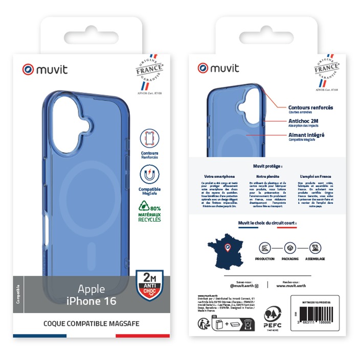 MUVIT FRANCE COQUE MAGSAFE 2M BLU TRASLUCIDO IPHONE 16