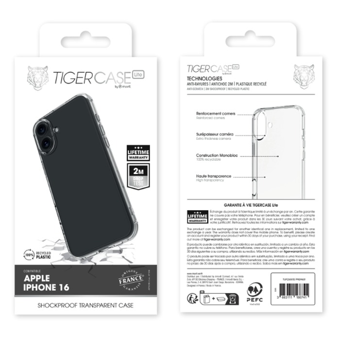 TIGER CASE LITE FRANCE COQUE TRANSPARENTE 2M IPHONE 16