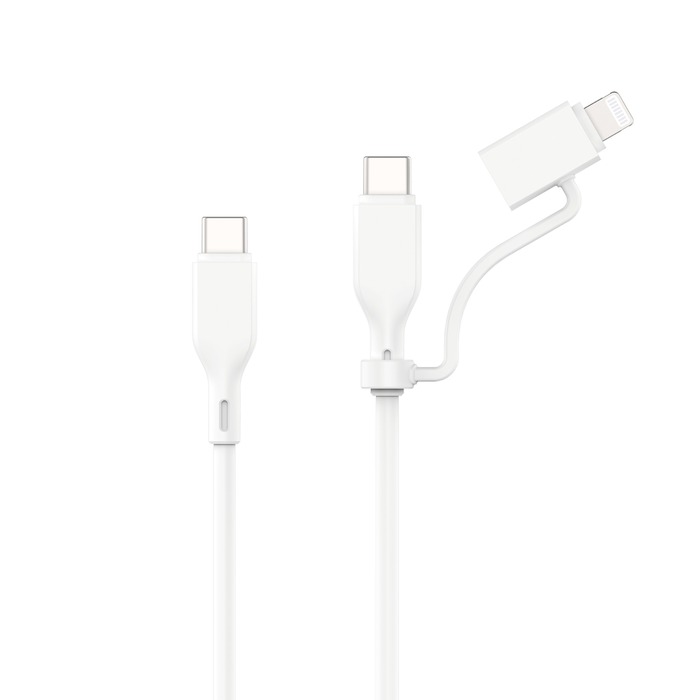 CABLE 2EN1 USB-C VERS USB-C/LIGHTNING 1M BLANC