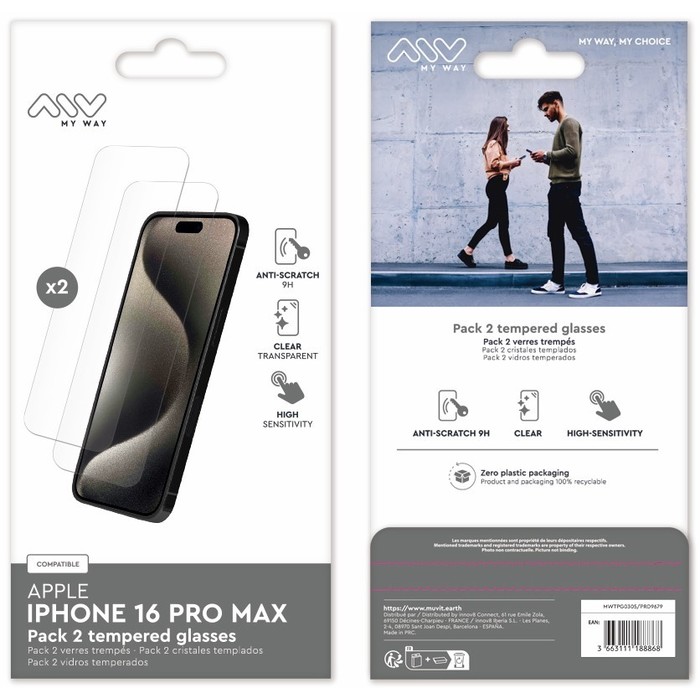 PACK 2 CRISTALES TEMPLADOS IPHONE 16 PRO MAX