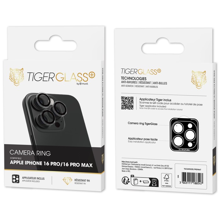 TIGER GLASS PLUS CAMERA RING TRANSPARENT IPHONE 16 PRO/16 PRO MAX