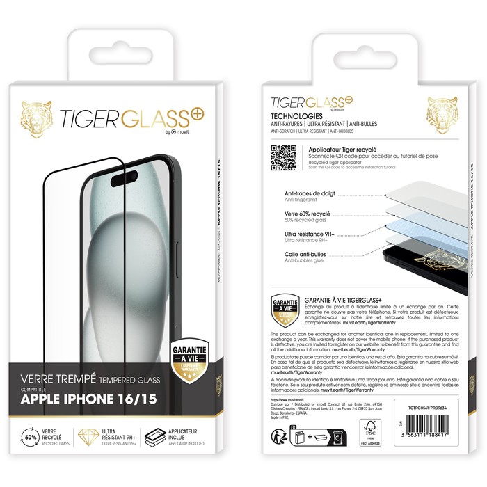 TIGER GLASS PLUS VIDRIO TEMPLADO RECICLADO IPHONE 16