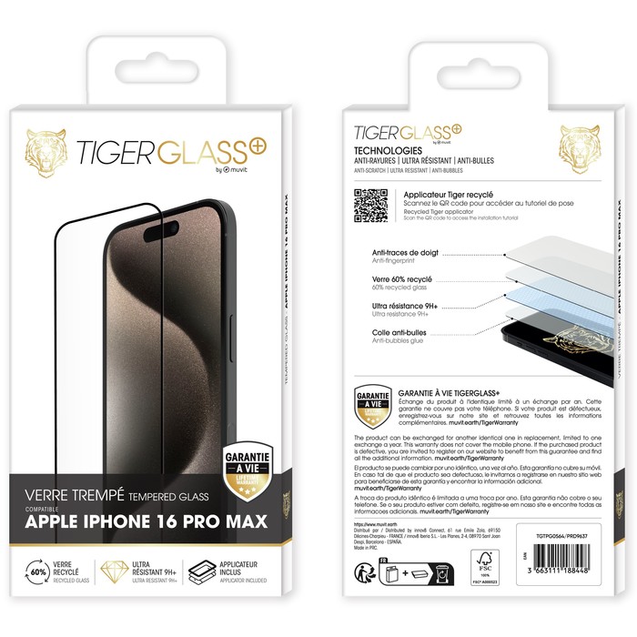 VETRO DELLA TIGRE PIÙ VETRO TEMPERATO RICICLATO IPHONE 16 PRO MAX