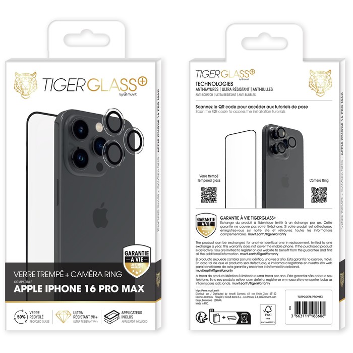 TIGER GLASS PLUS PACK CAMERA RING VT RECYCLE IPHONE 16 PRO MAX