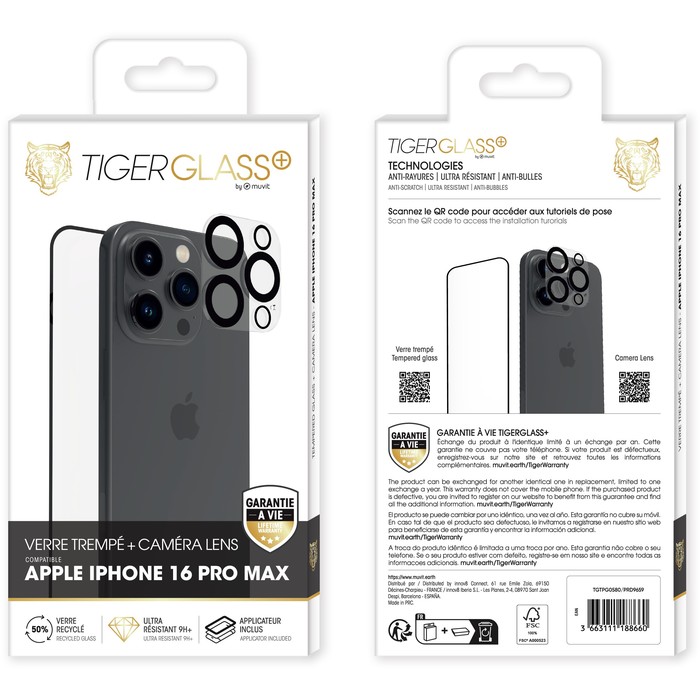 TIGRE VETRO PIÙ PACK FOTOCAMERA LENTE VT RICICLARE IPHONE 16 PRO MAX