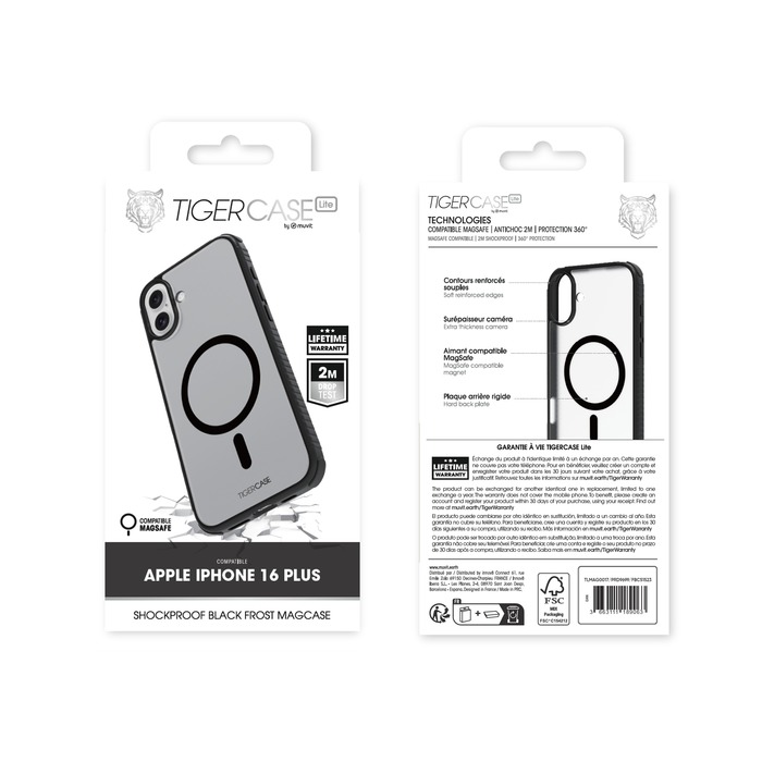 TIGER CASE LITE COQUE BORD NOIR MAGSAFE 2M IPHONE 16 PLUS