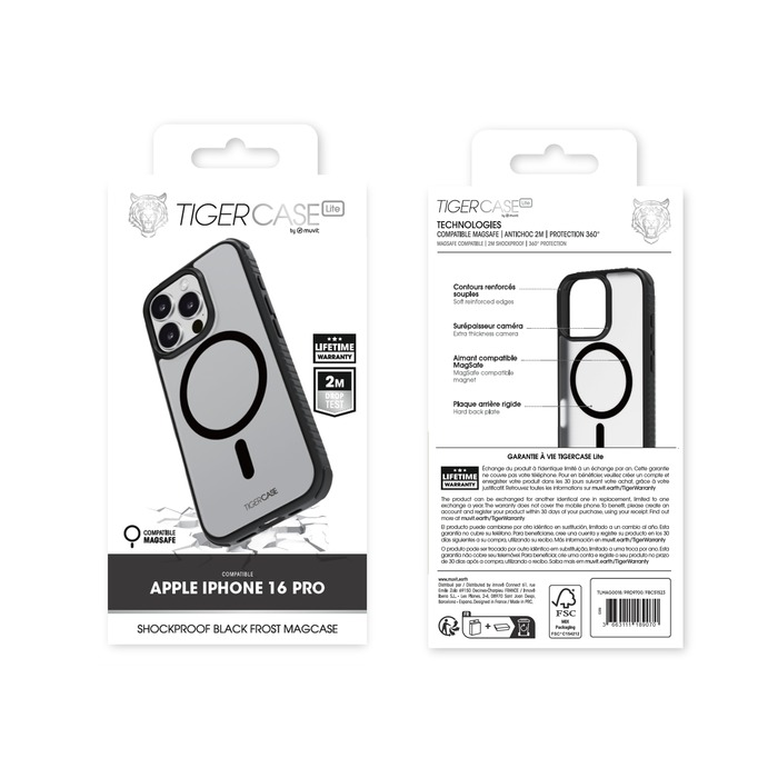 TIGER CASE LITE COQUE BORD NOIR MAGSAFE 2M IPHONE 16 PRO