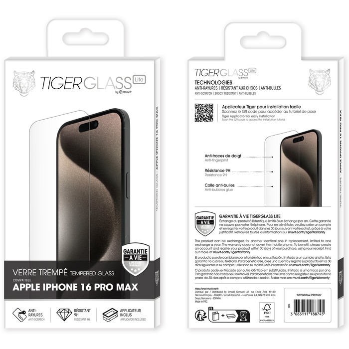 TIGER GLASS LITE VETRO TEMPERATO IPHONE 16 PRO MAX GARANZIA A VITA