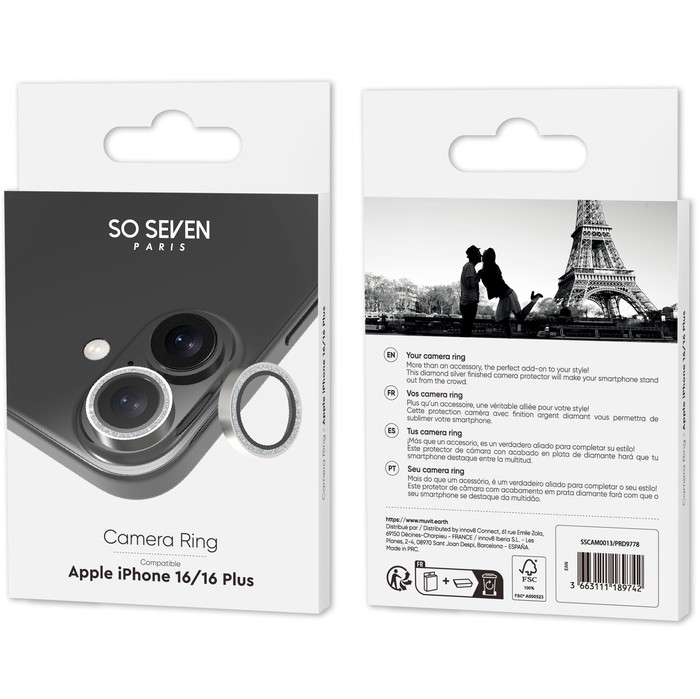 CAMERA RING ARGENT DIAMANT IPHONE 16/16 PLUS