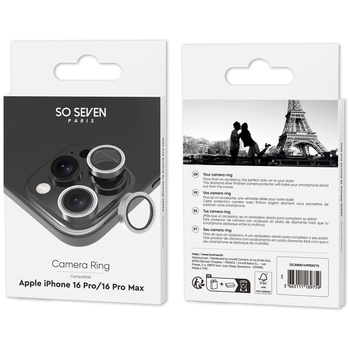 CAMERA RING ARGENT DIAMANT IPHONE 16 PRO/16 PRO MAX