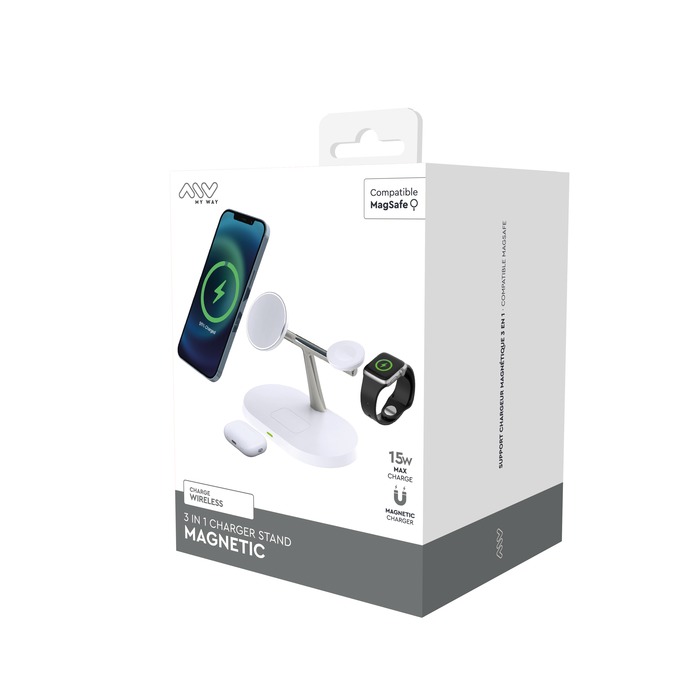 CHARGEUR SANS FIL STAND 3 EN 1 MAGSAFE BLANC