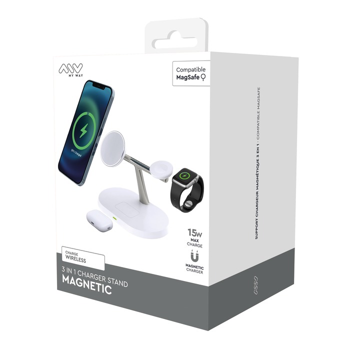 CHARGEUR SANS FIL STAND 3 EN 1 MAGSAFE BLANC