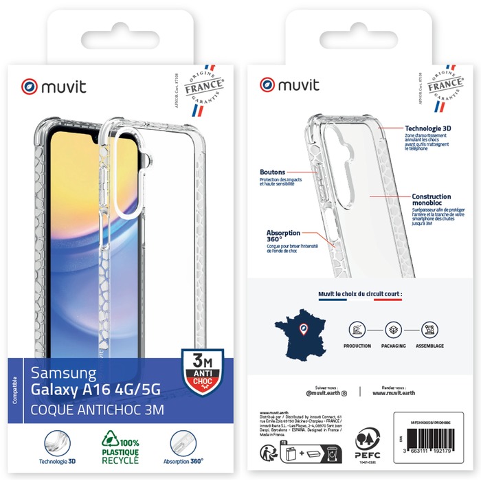 MUVIT FRANCE CARCASA TRANSPARENTE REFORZADA 3M SAMSUNG GALAXY A16 4G/5G