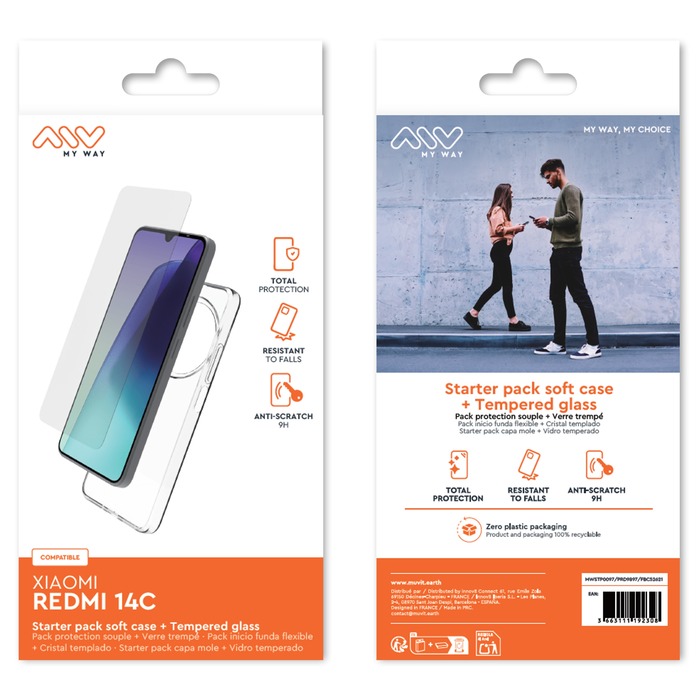 STARTER PACK SOFT SHELL + CRISTAL TEMPLADO XIAOMI REDMI 14C