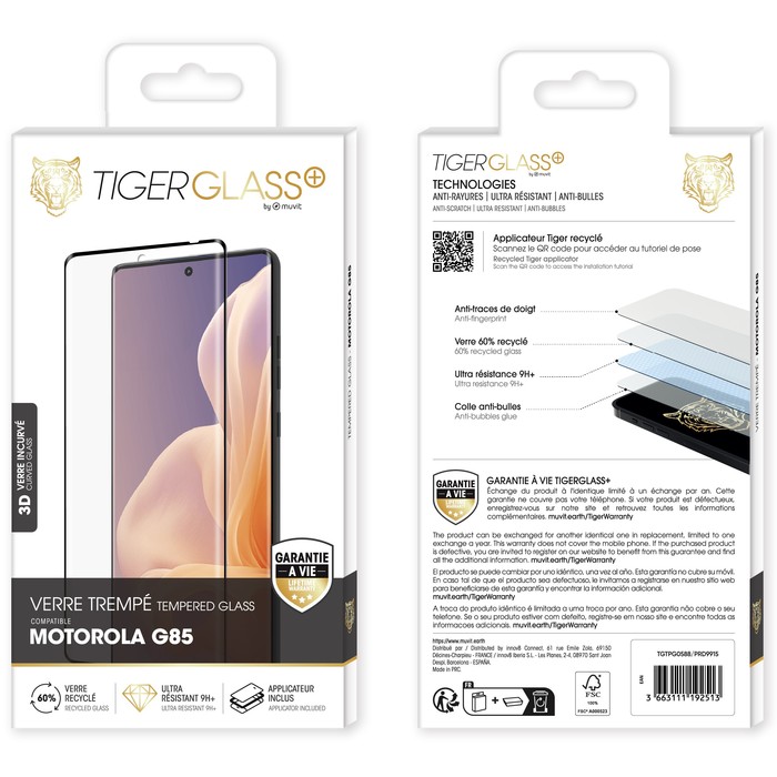 TIGER GLASS PLUS VIDRIO TEMPLADO RECICLADO 3D MOTOROLA MOTO G85