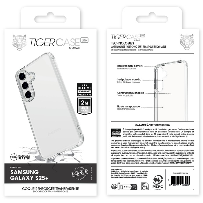 TIGER CASE LITE FRANCE COQUE TRANSPARENTE 2M SAMSUNG GALAXY S25+