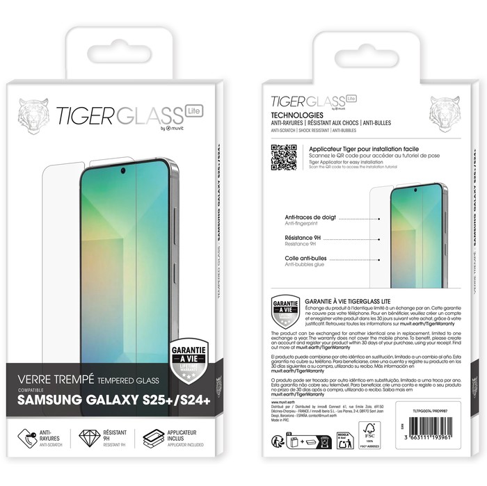 TIGER GLASS LITE VERRE TREMPE GARANTIE A VIE SAMSUNG GALAXY S25+/S24+