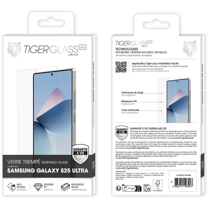 TIGER GLASS LITE VERRE TREMPE GARANTIE A VIE SAMSUNG GALAXY S25 ULTRA