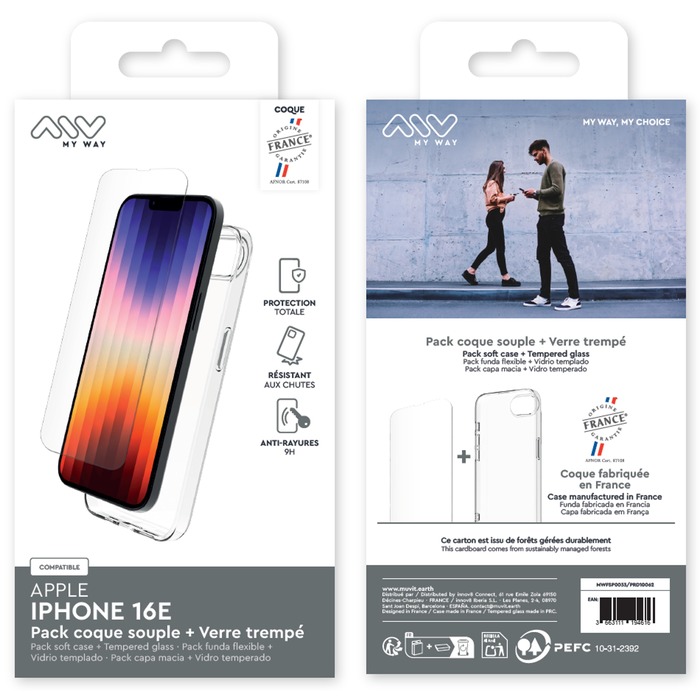 PACK COQUE SOUPLE + VERRE TREMPE IPHONE 16E