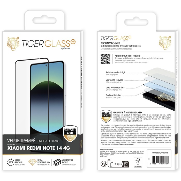 TIGER GLASS PLUS VERRE TREMPE RECYCLE XIAOMI REDMI NOTE 14 4G