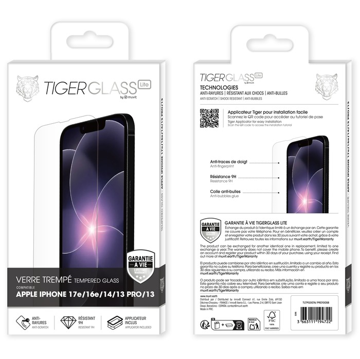 VERRE TREMPE GARANTIE A VIE IPHONE 16E/14/13 PRO/13