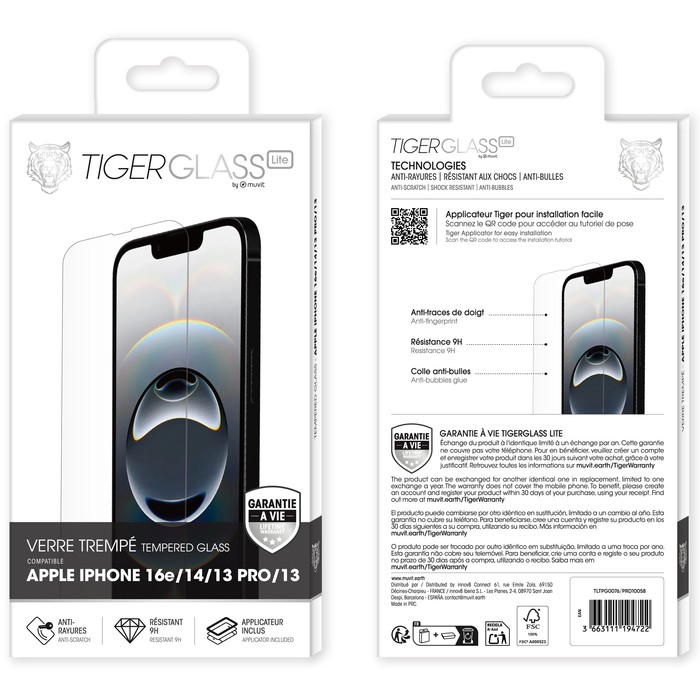 VERRE TREMPE GARANTIE A VIE IPHONE 16E/14/13 PRO/13