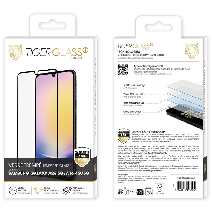 TIGER GLASS PLUS VERRE TREMPE RECYCLE SAMSUNG GALAXY A26 5G/A16 4G/5G