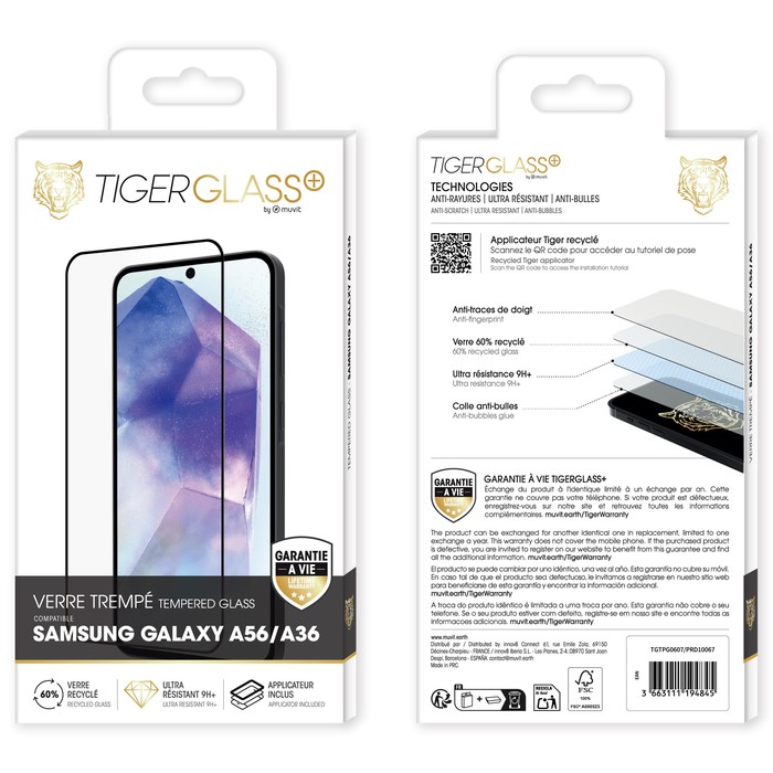 TIGER GLASS PLUS VERRE TREMPE RECYCLE SAMSUNG GALAXY A56/A36