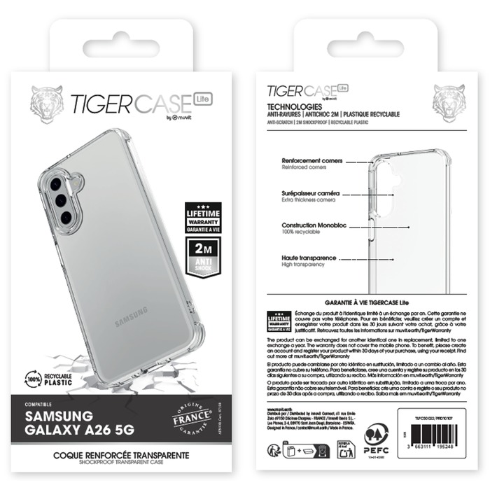 TIGER CASE LITE FRANCE COQUE TRANSPARENTE 2M SAMSUNG GALAXY A26 5G