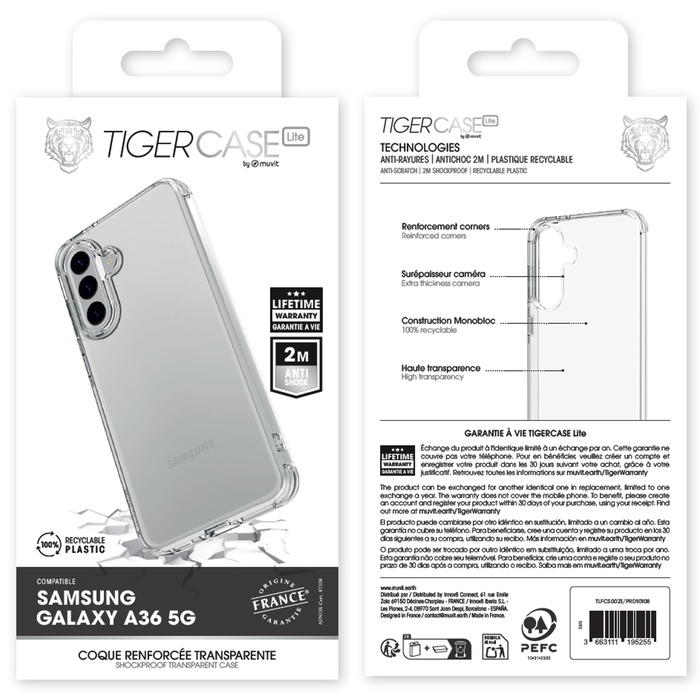 TIGER CASE LITE FRANCE COQUE TRANSPARENTE 2M SAMSUNG GALAXY A36 5G