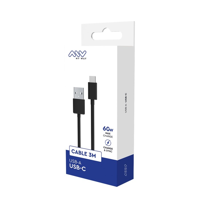CABLE USB-A USB-C 3M NOIR