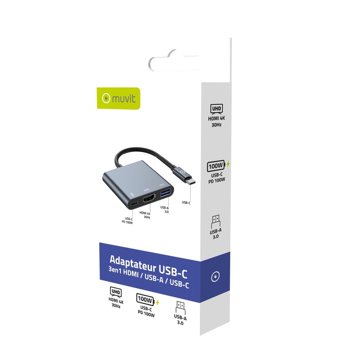ADAPTATEUR USB-C 3 EN 1 HDMI USB-A USB-C PD