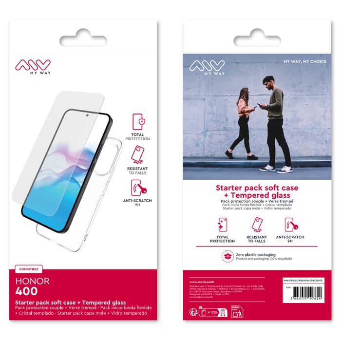 STARTER PACK COQUE SOUPLE + VERRE TREMPE HONOR 400