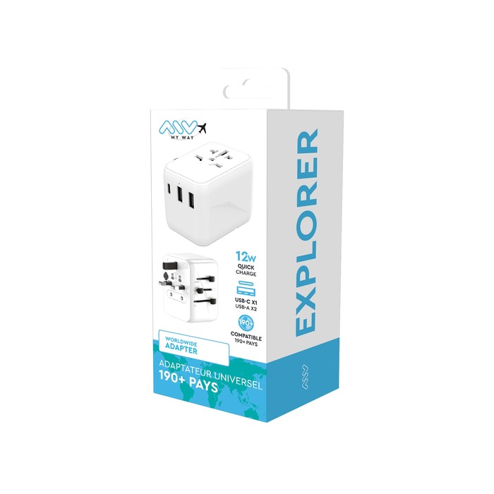 ADAPTATEUR UNIVERSEL DE VOYAGE 12W USB-C 2 USB-A