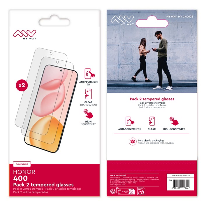 PACK 2 VERRES TREMPES HONOR 400