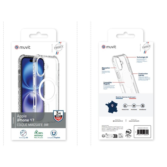 MUVIT FRANCE COQUE MAGSAFE 3M TRANSPARENTE IPHONE 17