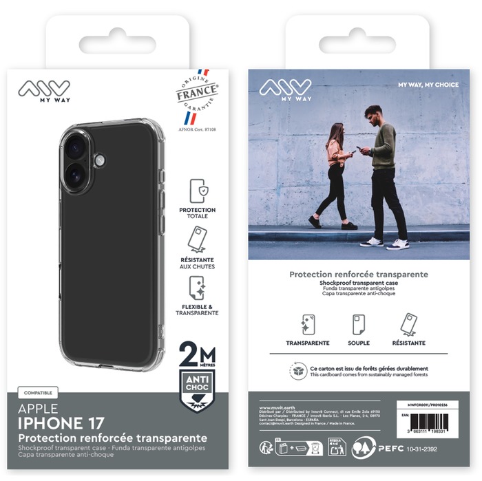 COQUE RENFORCEE 2M TRANSPARENTE IPHONE 17