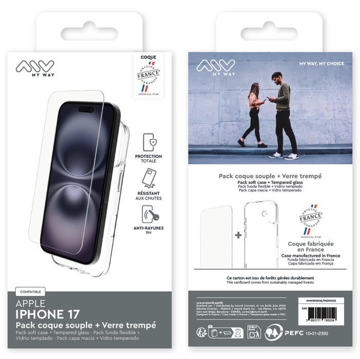 PACK COQUE SOUPLE + VERRE TREMPE IPHONE 17