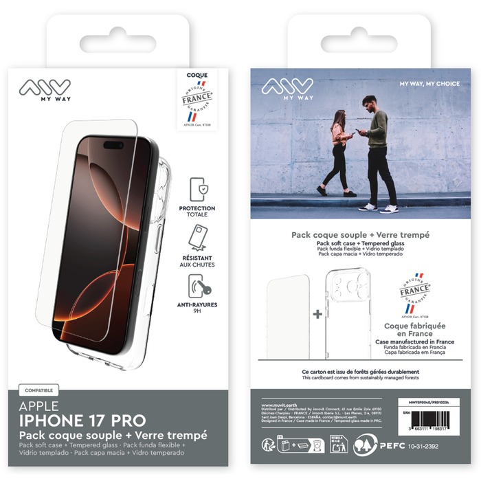 PACK COQUE SOUPLE + VERRE TREMPE IPHONE 17 PRO
