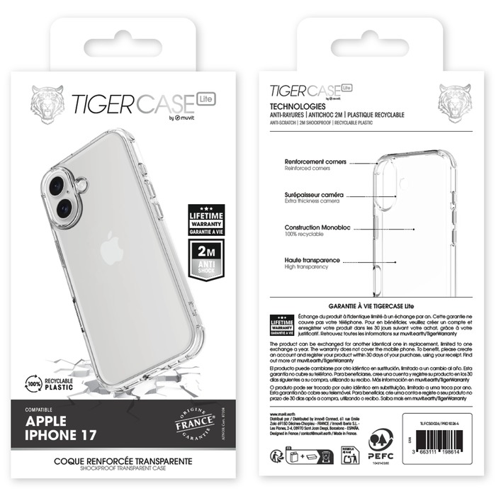 TIGER CASE LITE FRANCE COQUE TRANSPARENTE 2M IPHONE 17